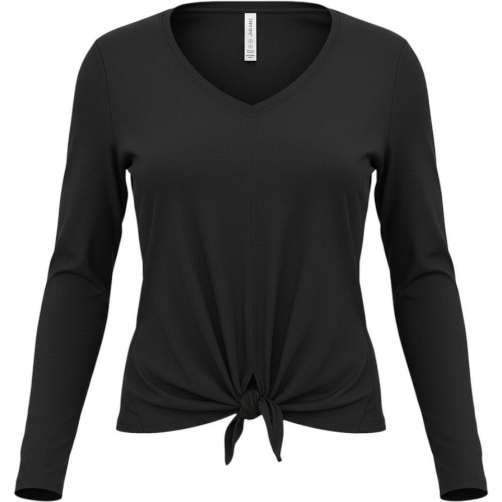 Spanx Top Long Sleeve Womens XS Black Jersey Front Tie Knot V-Neck Minimalist